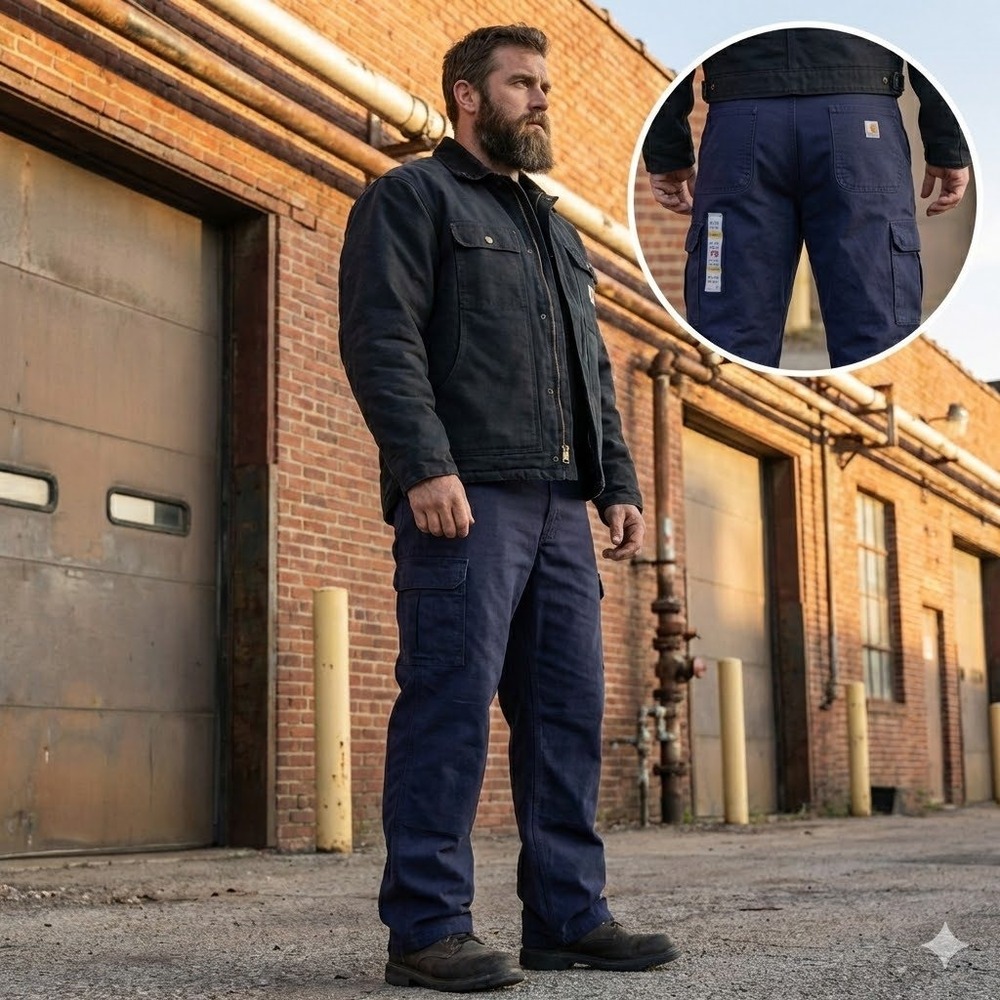 Carhartt Mens FRB240-DNY Flame Resistant Canvas Cargo Pants Navy Tag‎ 44x32